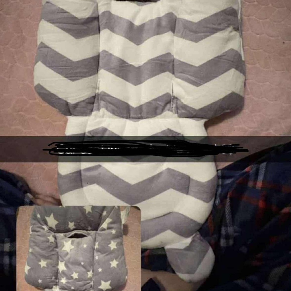 Gray and White Chevron Baby Seat Cushion double sided gender neutral